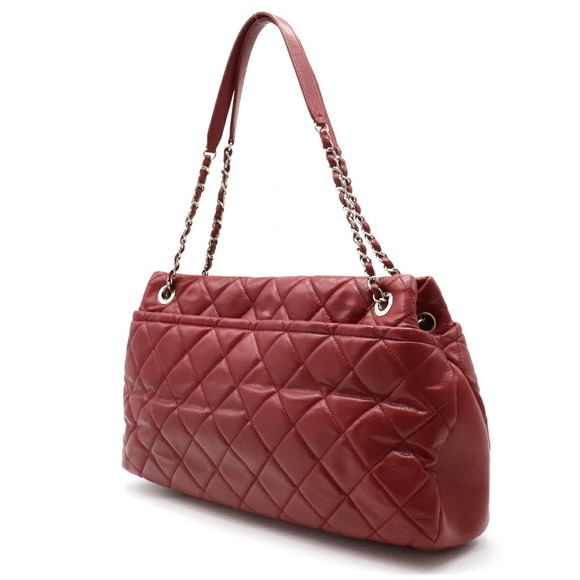 Chanel Matelasse Caviar Skin Here Mark Chain Tote Bag Leather Red Silver - Picture 2 of 9